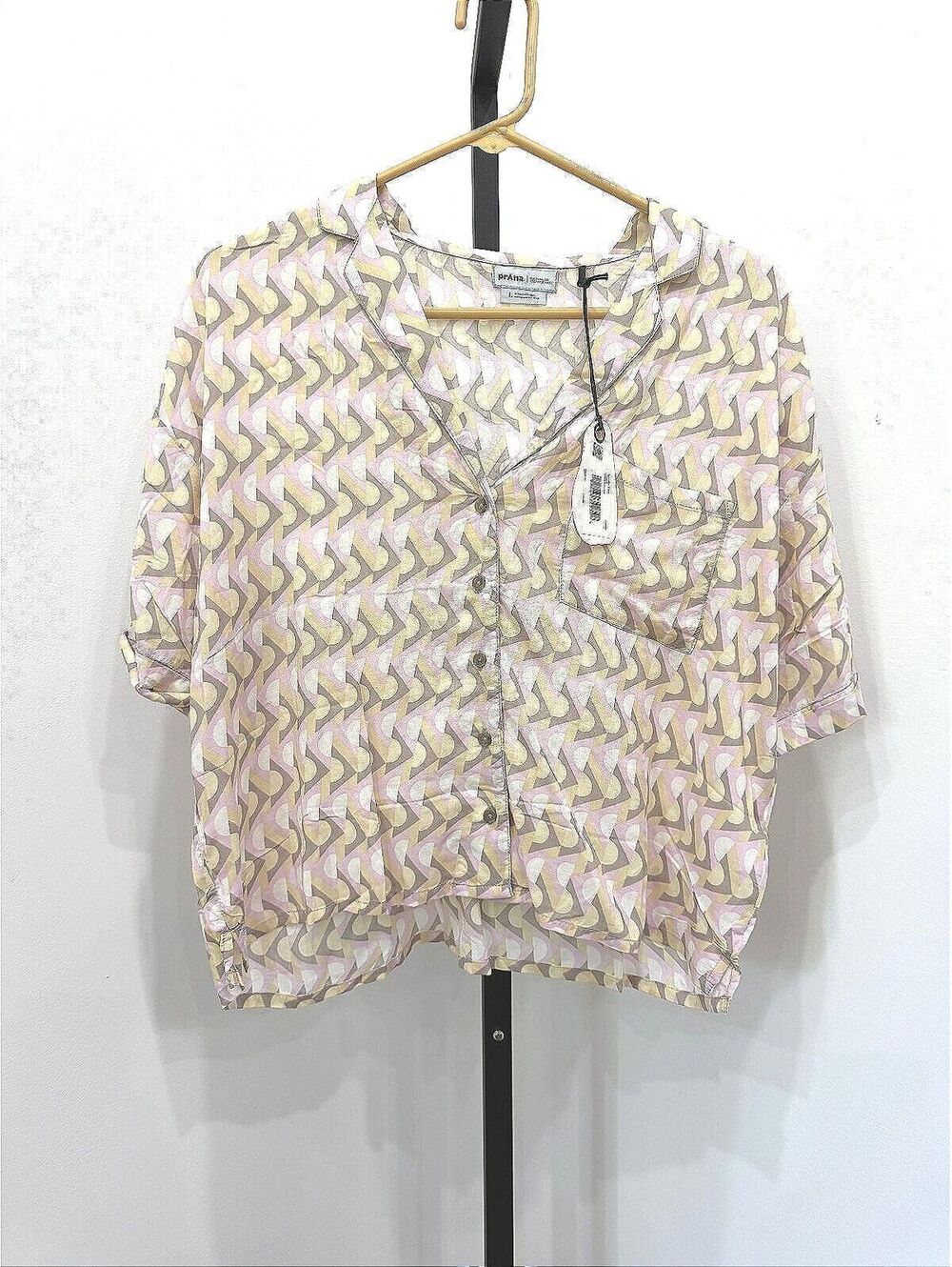 prAna Willow Retro Geo Patterned Button-Up Top, Size Large